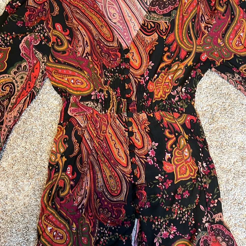 NWOT Zara paisley print smocked a neck button down dress Size XS - Picture 7 of 12